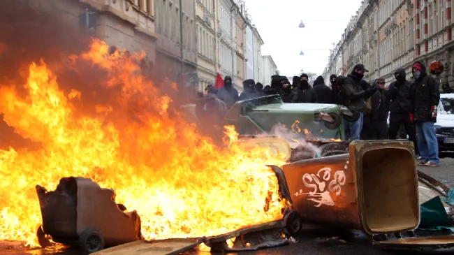 street riot with fire